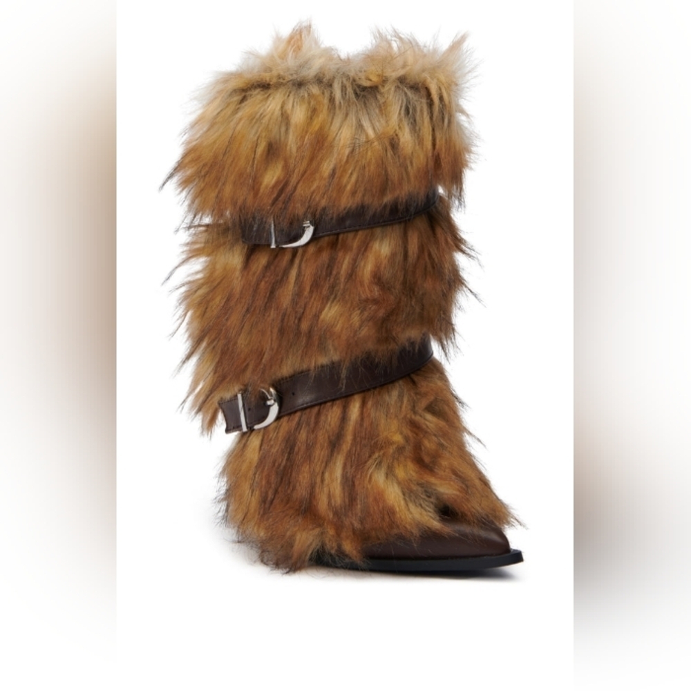 "MIDNIGHT PROWL 'FURVANA' " Faux Fur Ankle Boots in Brown - Picture 4 of 8